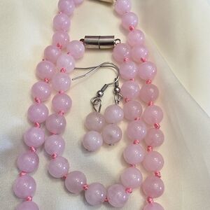 Galilea Rose Quartz Beaded Necklace, Bracelet & Earrings Jewelry Set